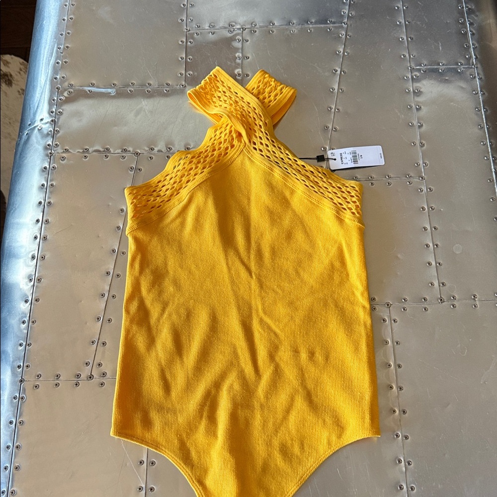 Women’s Yellow Sleeveless Bodysuit Express Criss Cross Neck FSU